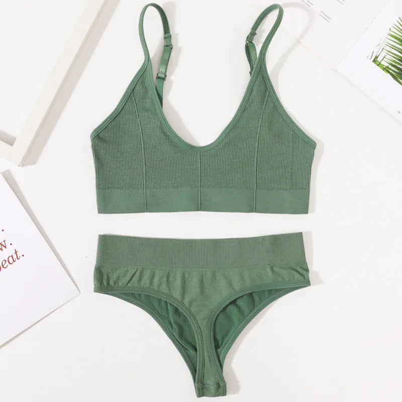 CowLost | product_id-women-seamless-ribbed-wire-free-v-neck-bra-panty-set-with-adjustable-straps-m-l |15