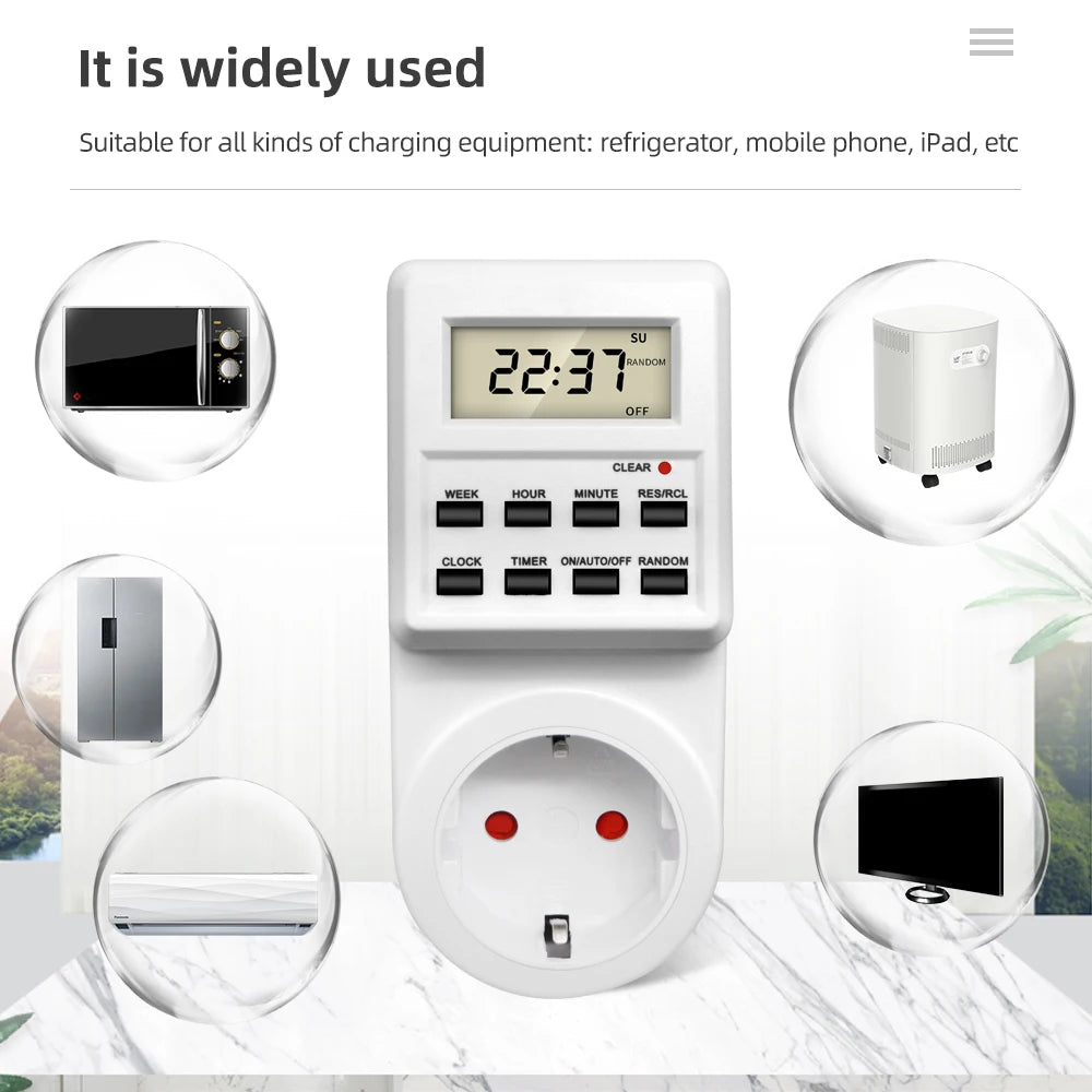 TM03 Digital 24-Hour Programmable Timer Switch Socket for EU UK AU US BR FR IT TH Plugs