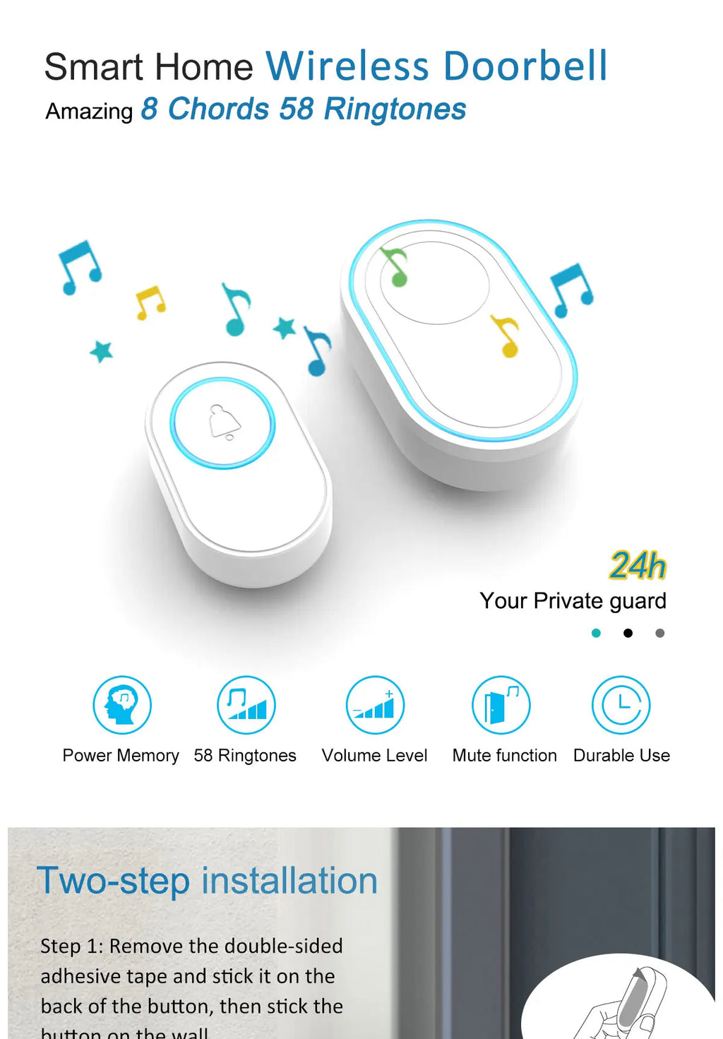 CowLost | waterproof-wireless-doorbell-home-welcome-smart-home-door-bell-300m-remote-smart-bell |6