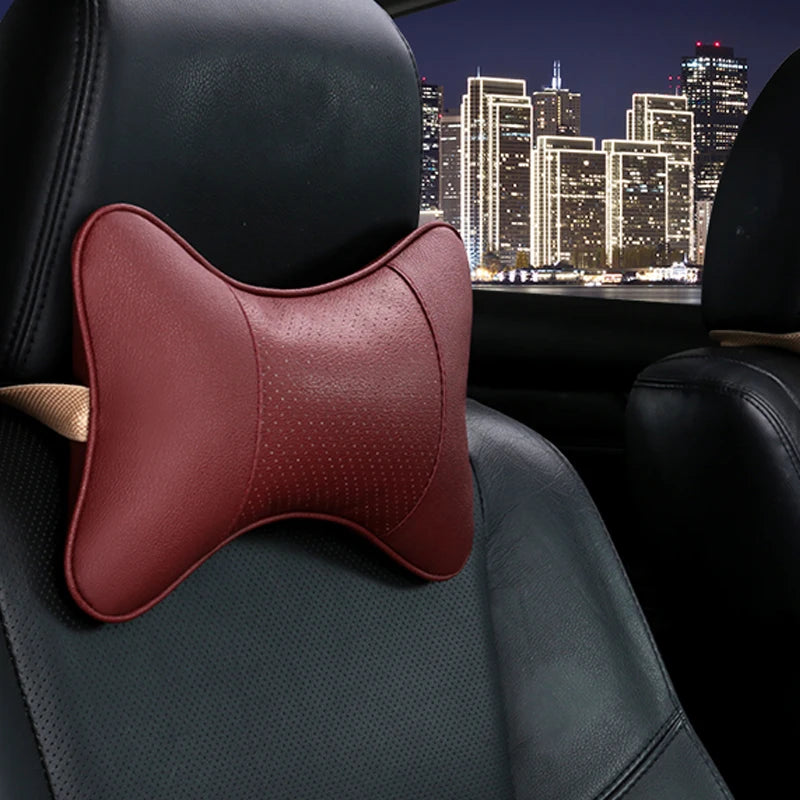 CowLost | coffee-product_id-universal-car-neck-pillow-pu-leather-headrest-cushion-black-red-easy-install-clean |2