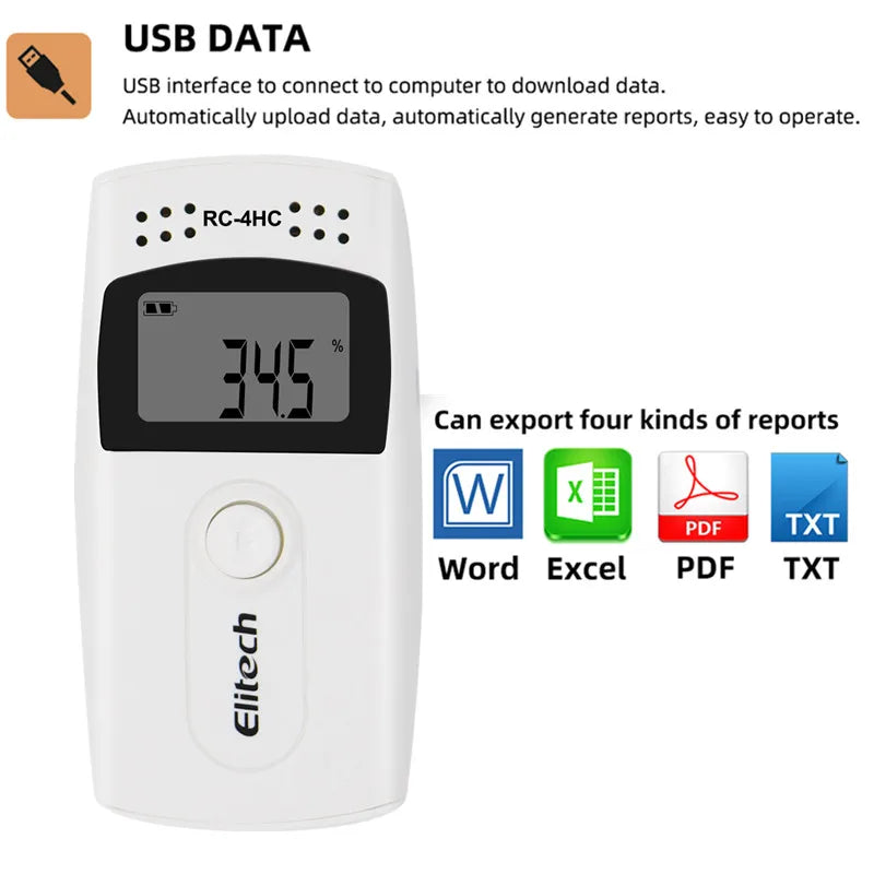 USB Temperature Data Logger Recorder 16000 Points with Built-in NTC Sensor for Warehouse and Refrigerated Transport