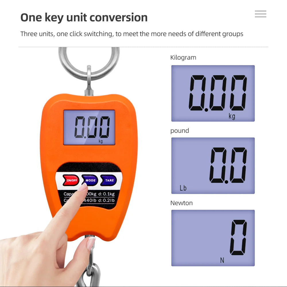 200kg 50g Digital Industrial Hanging Crane Scale Heavy Duty Hook Weighing Scale
