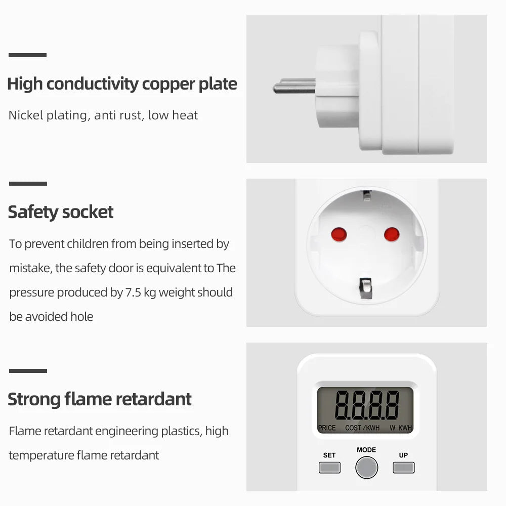 Digital Wattmeter 220V 110V AC Power Energy Consumption Meter EU Plug
