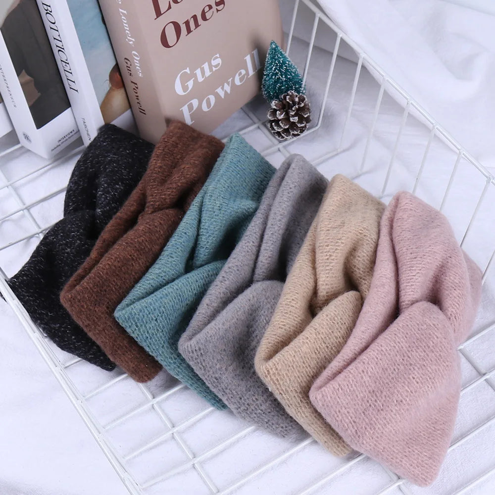 CowLost | women-knitting-cross-knot-woolen-warm-headbands |10