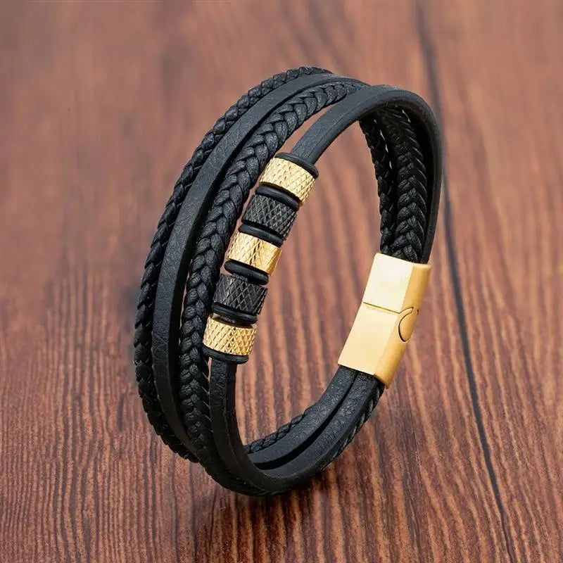CowLost | fashion-volcanic-stone-beaded-mutilayer-leather-bracelet-for-men |16