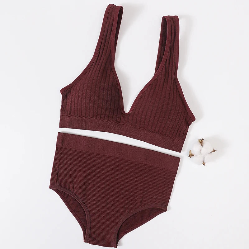 CowLost | product_id-womens-seamless-wirefree-v-neck-bra-high-waist-panties-set |14