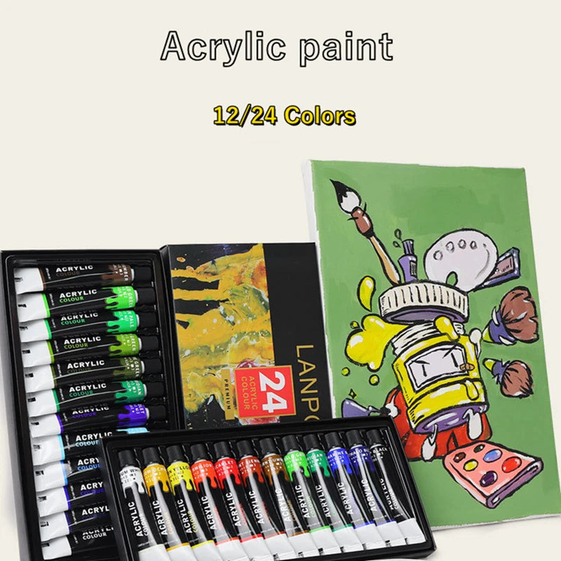 CowLost | drawing-painting-paper-product_id-acrylic-paint-set-12-24-colors-12ml-tubes-with-professional-brush-for-canvas-glass-paper-diy-wall-painting |5