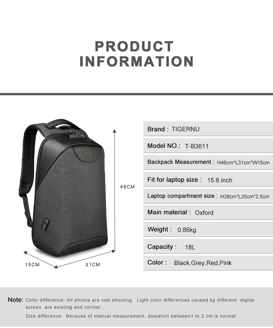 CowLost | tigernu-no-key-anti-theft-tsa-lock-fashion-women-backpacks-15-6inch-usb-charging-laptop |10
