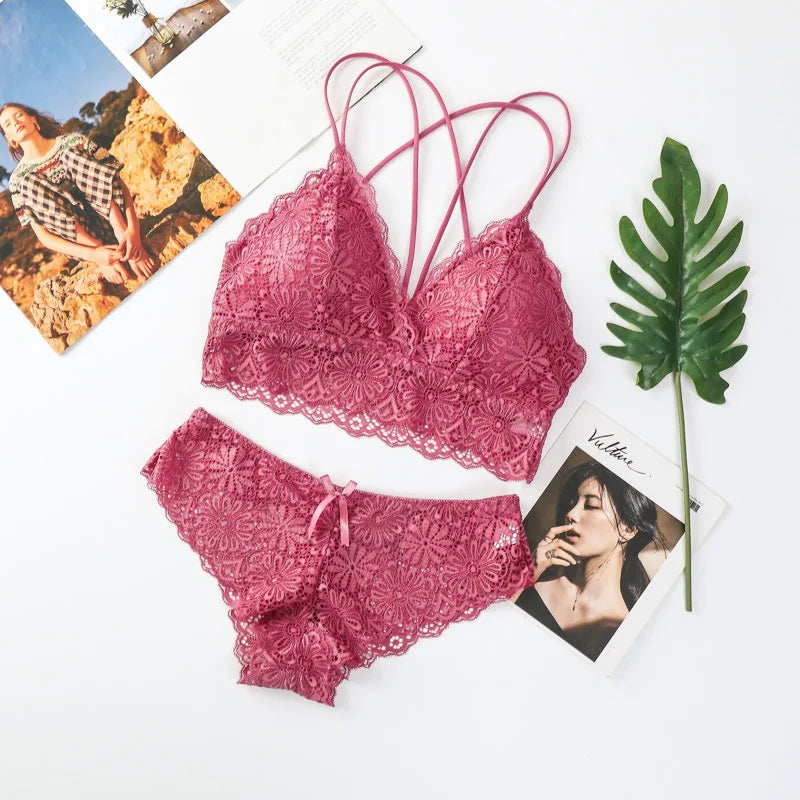 CowLost | product_id-women-lace-wireless-push-up-bra-and-low-rise-panties-set |9