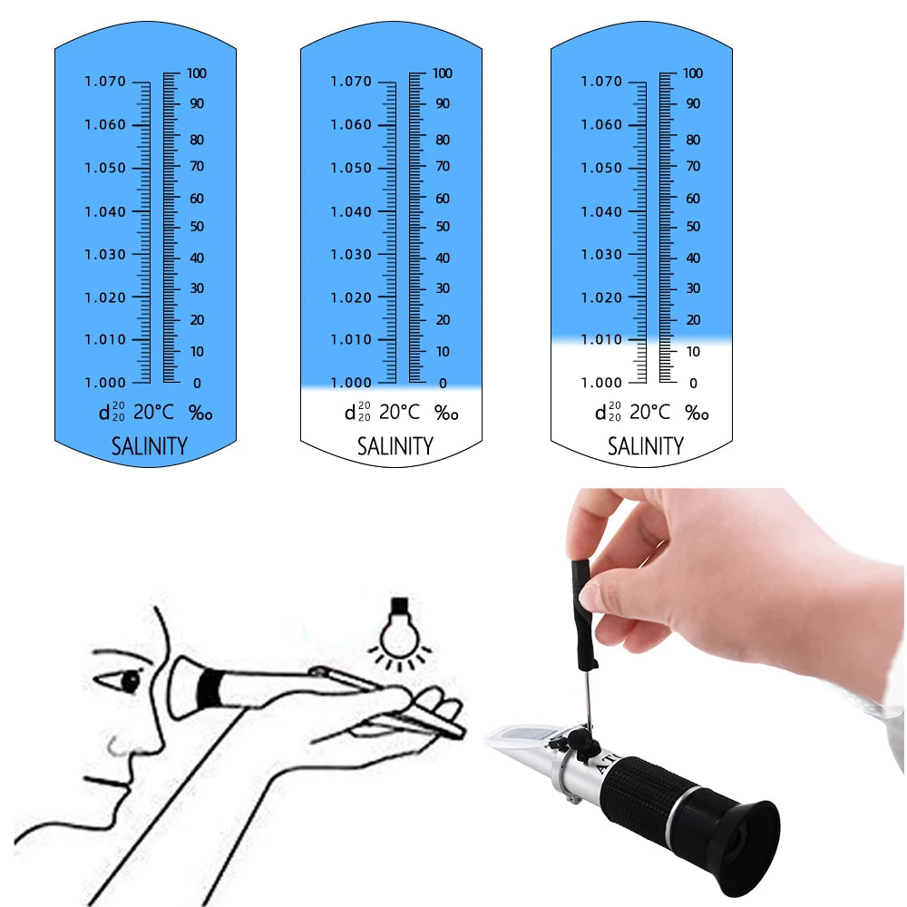Handheld Salinity Refractometer ATC 0-100ppt 1.000-1.070 Seawater Salinometer for Aquarium