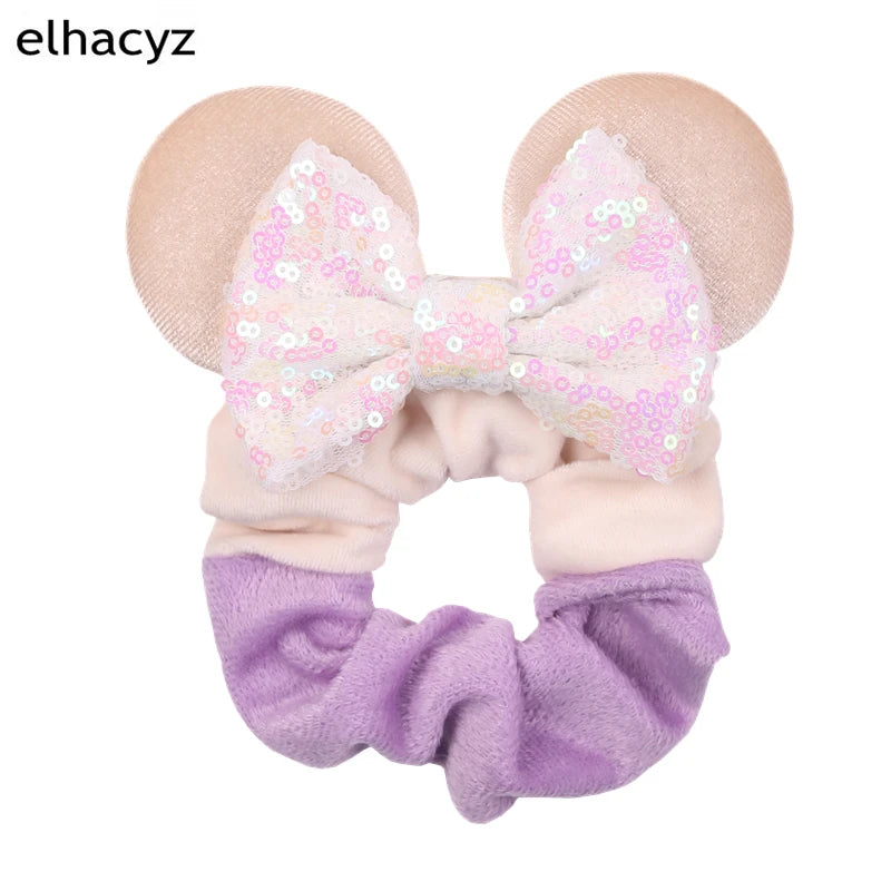 CowLost | mouse-ears-sequins-bow-women-velvet-scrunchies |10