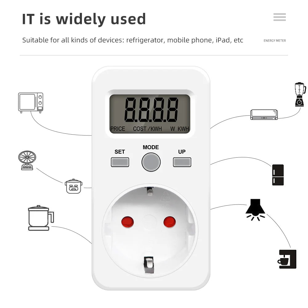 Digital Wattmeter 220V 110V AC Power Energy Consumption Meter EU Plug