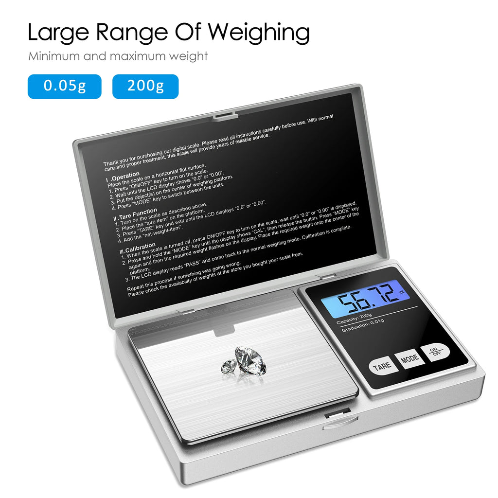 Portable Mini Digital LCD Pocket Scale 200g/0.01g & 500g/0.01g for Kitchen Jewelry Postal Use