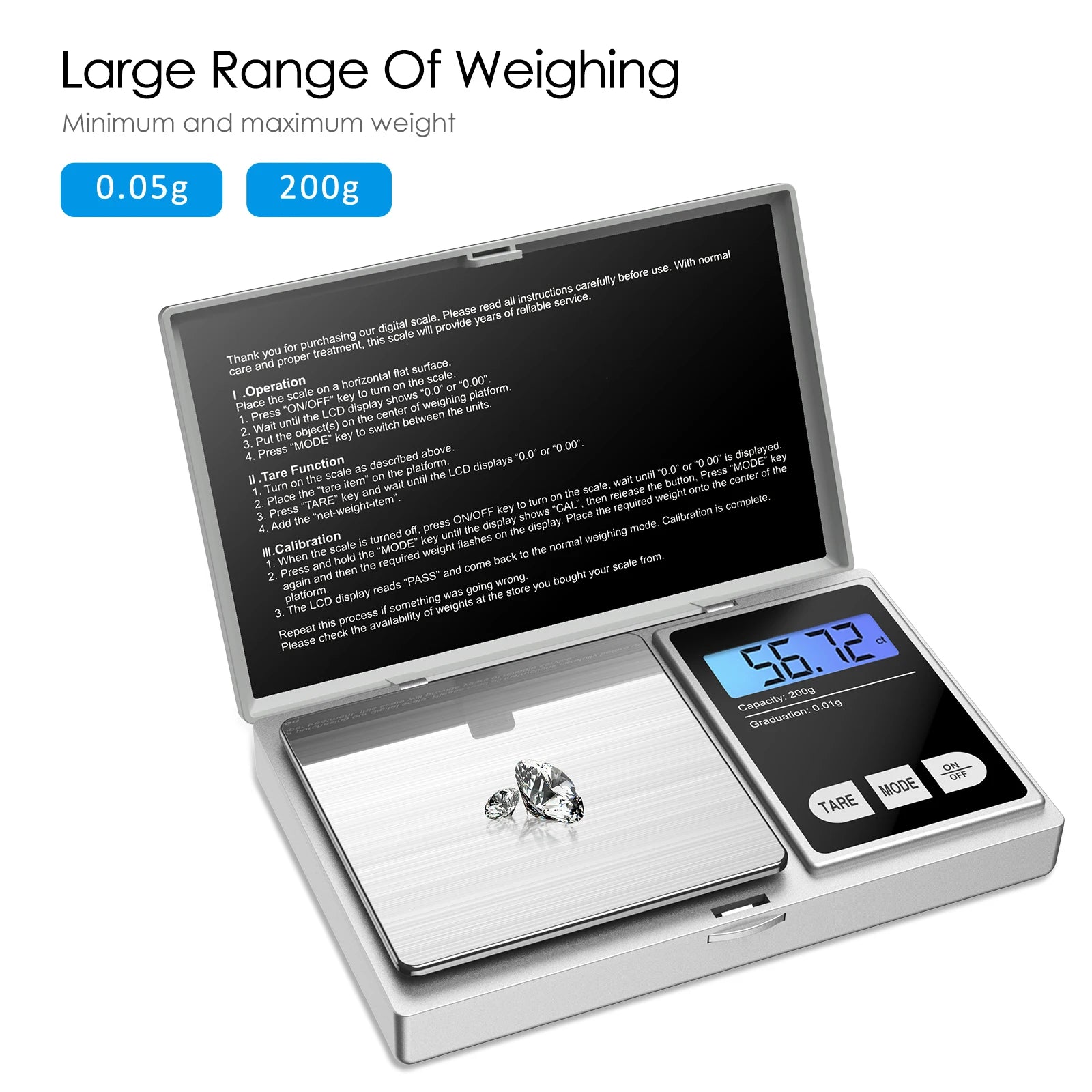 Portable Mini Digital LCD Pocket Scale 200g/0.01g & 500g/0.01g for Kitchen Jewelry Postal Use