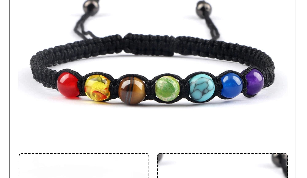 CowLost | badge-pass-holders-handmade-adjustable-7-chakra-natural-stone-beads-bracelet-6mm |9