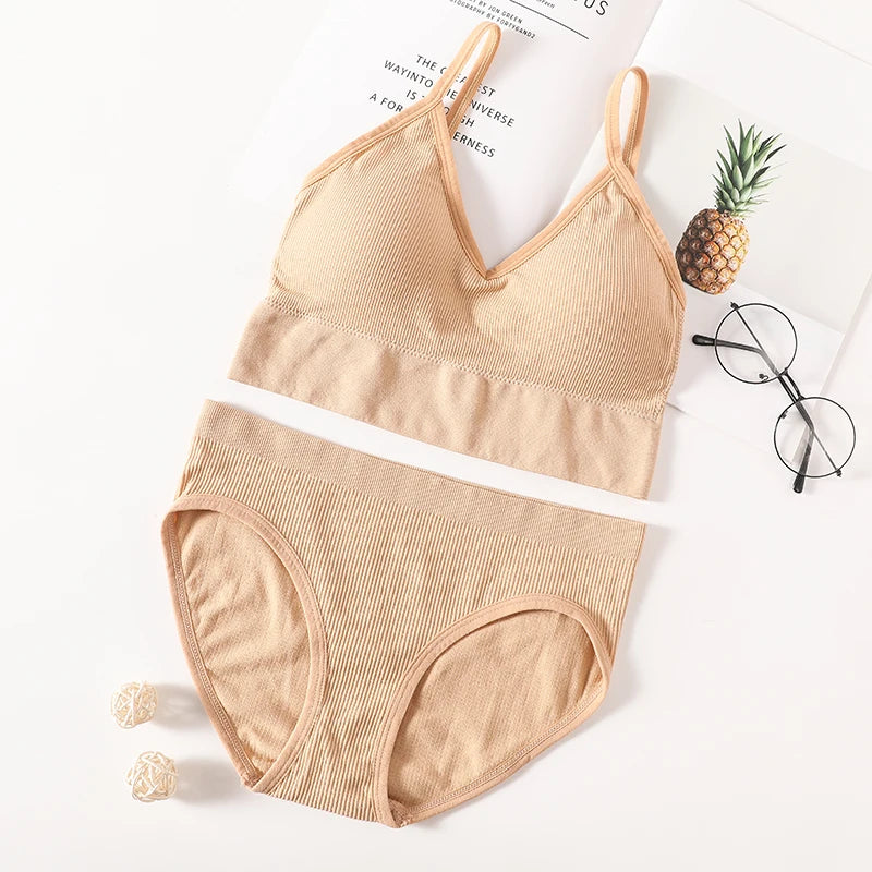 CowLost | product_id-women-seamless-push-up-bra-and-panties-set-low-back-bralette-crop-top-underwear |12