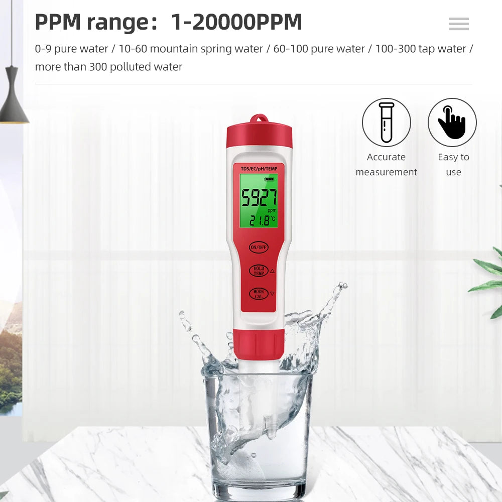 JUANJUAN 3-in-1 Digital PH/TDS/Temp Meter with ATC for Water Quality Testing