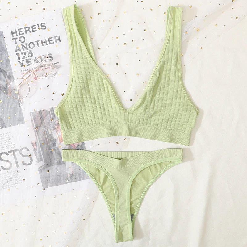 CowLost | product_id-seamless-wirefree-push-up-bra-low-waist-thong-set-with-ribbed-sport-bralette-for-women |36