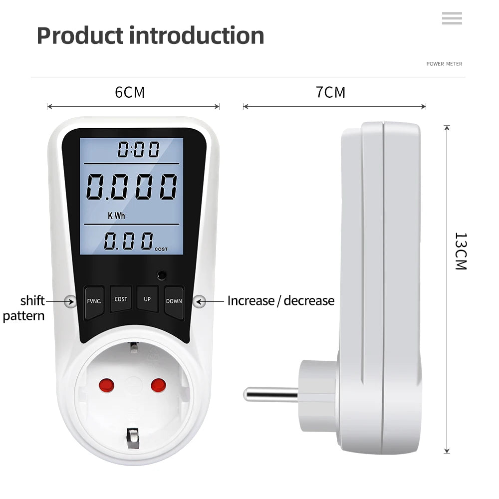 Digital AC Power Wattmeter 110V-220V Energy Consumption Meter with EU, US, UK, AU, BR, FR, IT, TH Plugs