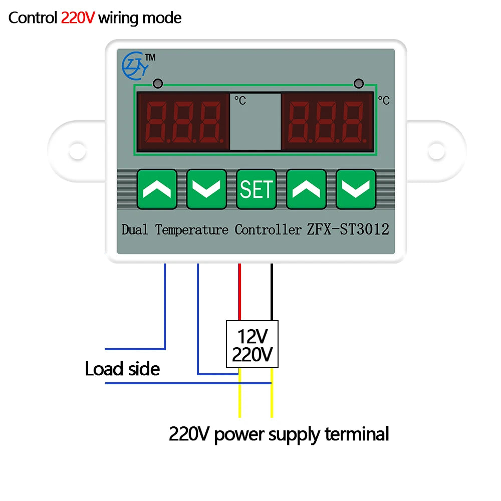 ZFX-ST3012 Dual Temperature Controller Digital Thermostat Incubator Microcomputer Dual Probe AC 220V 12V 24V