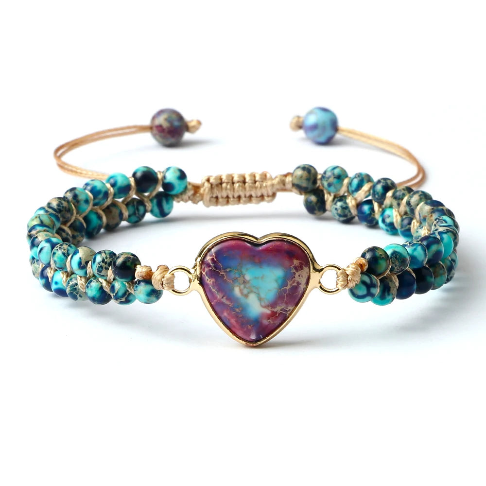 CowLost | badge-pass-holders-natural-stone-heart-shape-charm-bracelet-unisex-adjustable |28