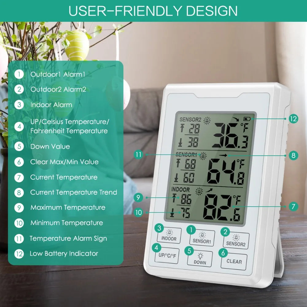 Wireless Digital Freezer and Fridge Thermometer with Weather Forecast 2020