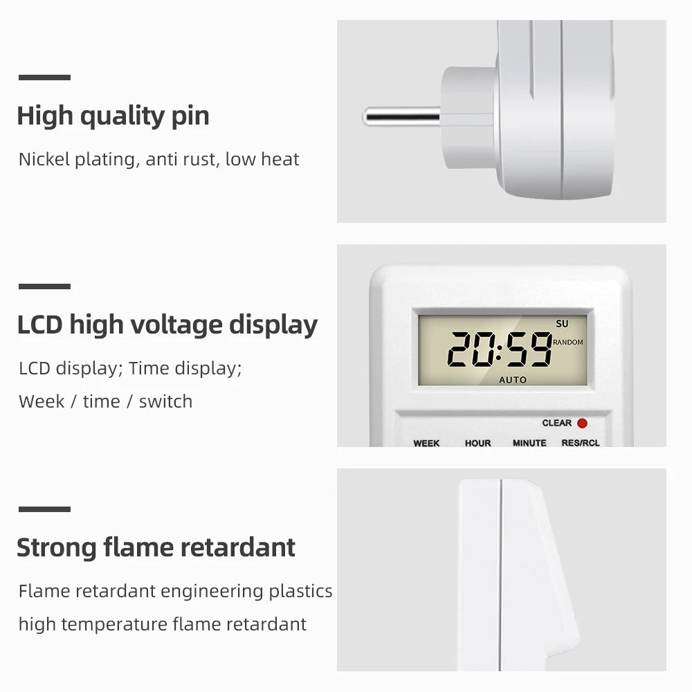 TM03 Digital 24-Hour Programmable Timer Switch Socket for EU UK AU US BR FR IT TH Plugs