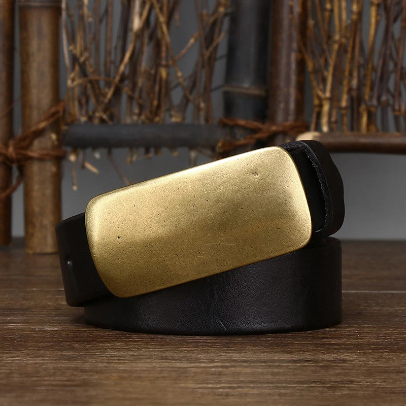CowLost | 3-3cm-pure-cowskin-men-belt-high-quality-genuine-leather-smooth-brass-buckle-strap |16
