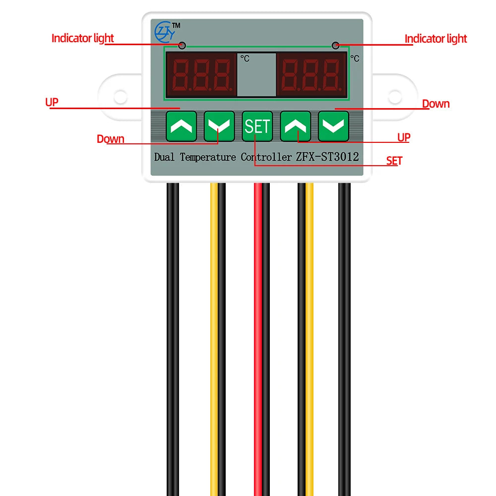 ZFX-ST3012 Dual Temperature Controller Digital Thermostat Incubator Microcomputer Dual Probe AC 220V 12V 24V