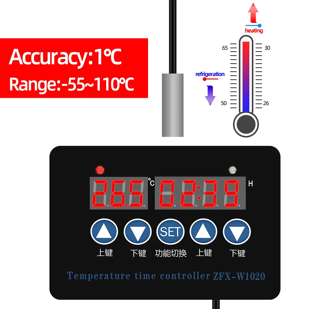 ZFX-W1020 220V Microcomputer Temperature Controller Adjustable Thermostat Timer