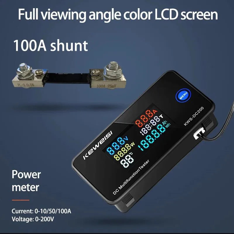 KWS DC-200 Digital Voltmeter Ammeter 0-200V 0-100A LED Wattmeter with Reset Function