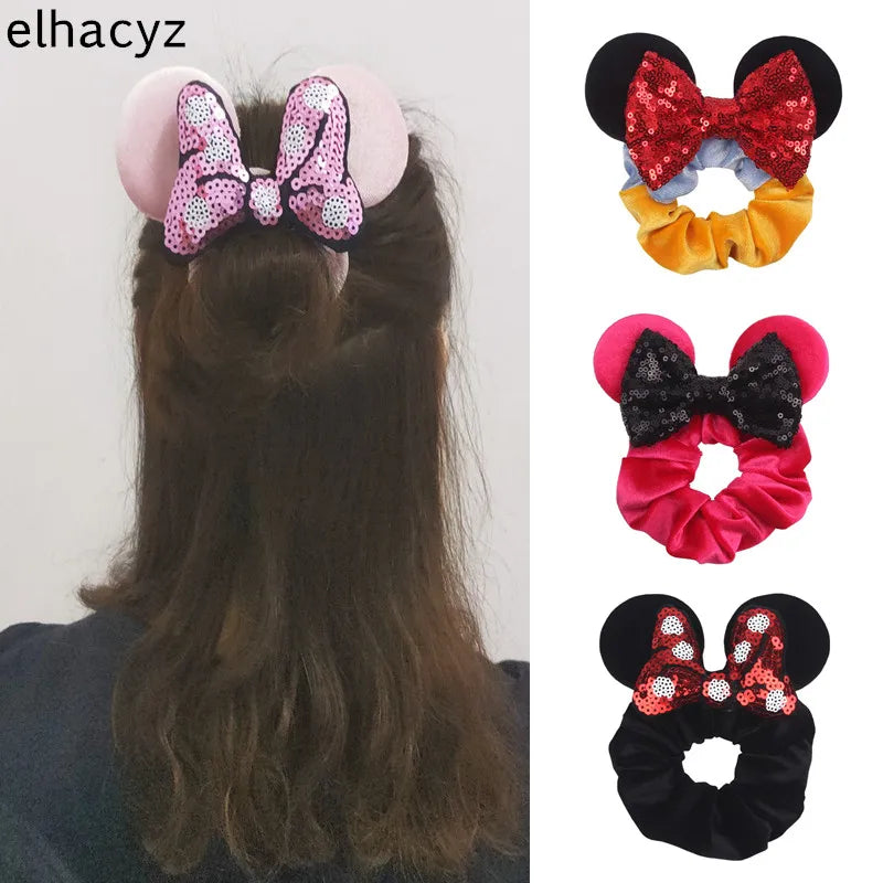 CowLost | mouse-ears-sequins-bow-women-velvet-scrunchies |1