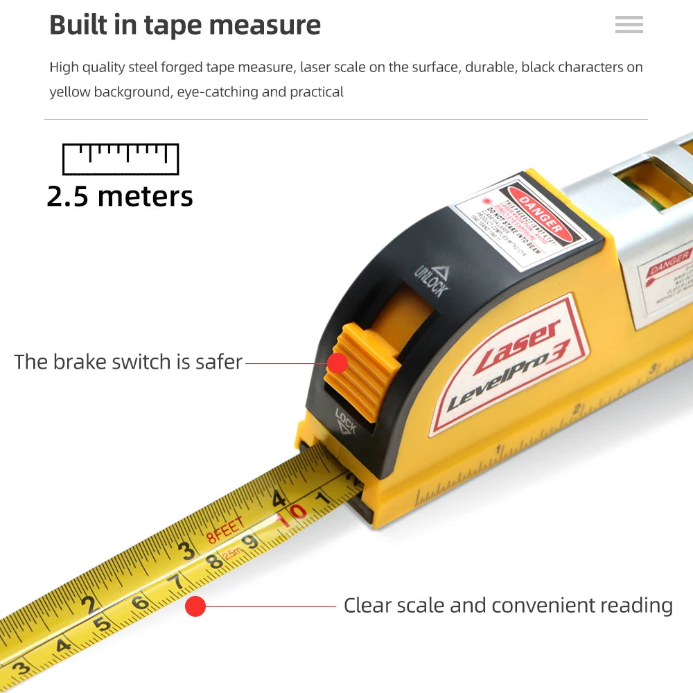 3-in-1 Infrared Laser Level Ruler Tape Measure Horizontal & Vertical Measuring Tool