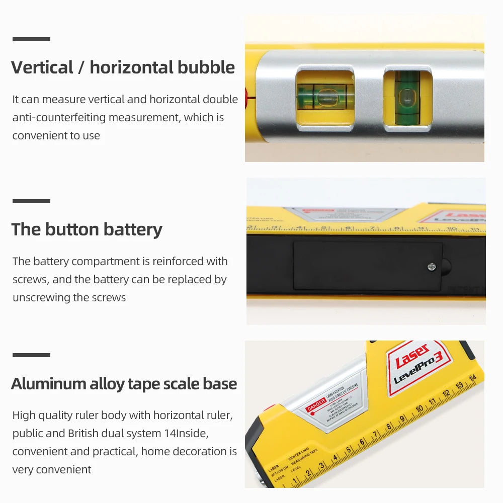 3-in-1 Infrared Laser Level Ruler Tape Measure Horizontal & Vertical Measuring Tool