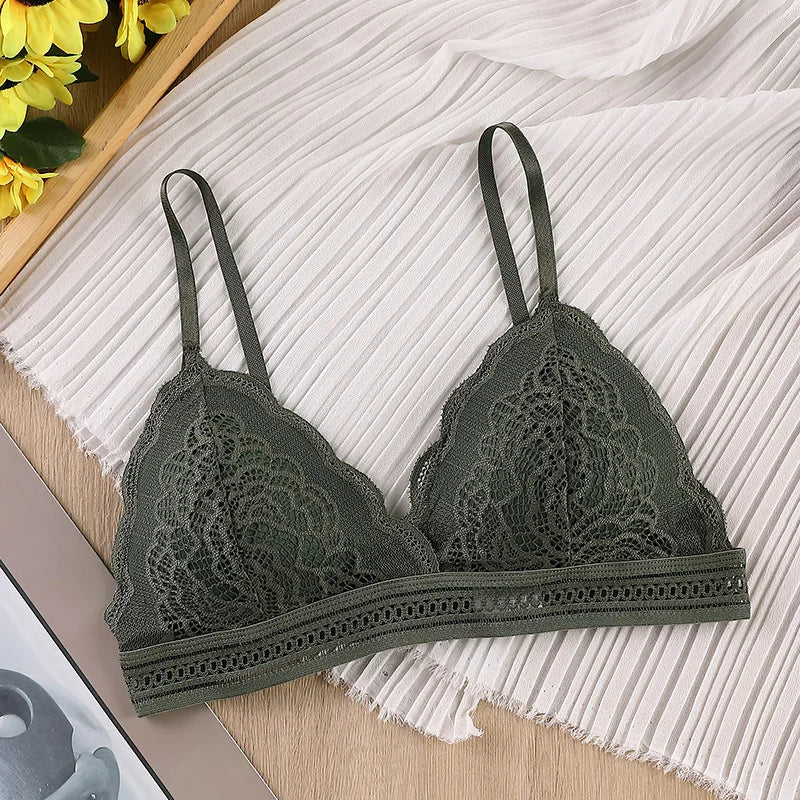 CowLost | product_id-women-s-lace-v-neck-triangle-cup-bralette-with-adjustable-padded-straps-solid-color |7