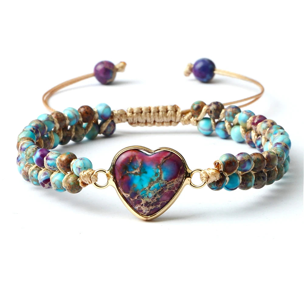 CowLost | badge-pass-holders-natural-stone-heart-shape-charm-bracelet-unisex-adjustable |23