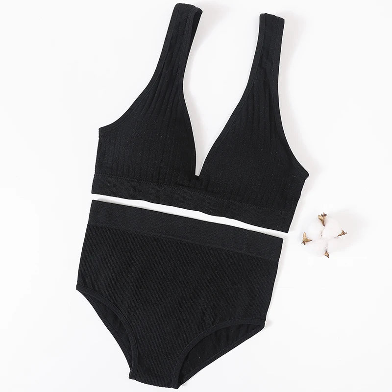 CowLost | product_id-womens-seamless-wirefree-v-neck-bra-high-waist-panties-set |36