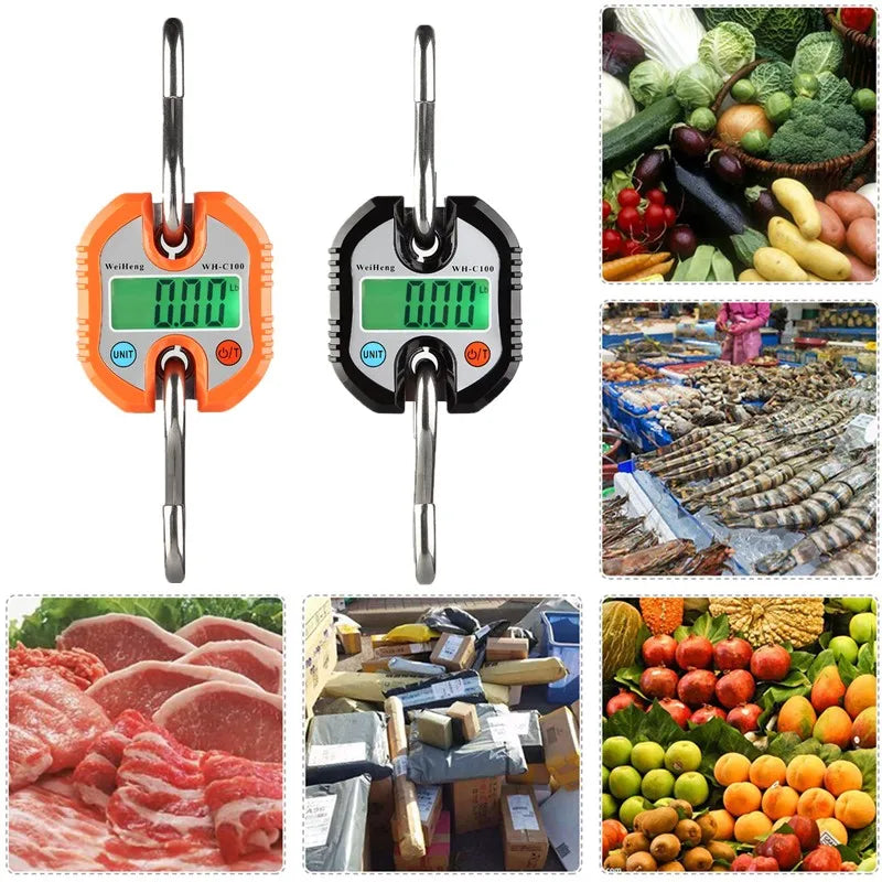 300kg Heavy Duty Electronic Digital Crane Scale 50g Accuracy Stainless Steel Hook LCD Display
