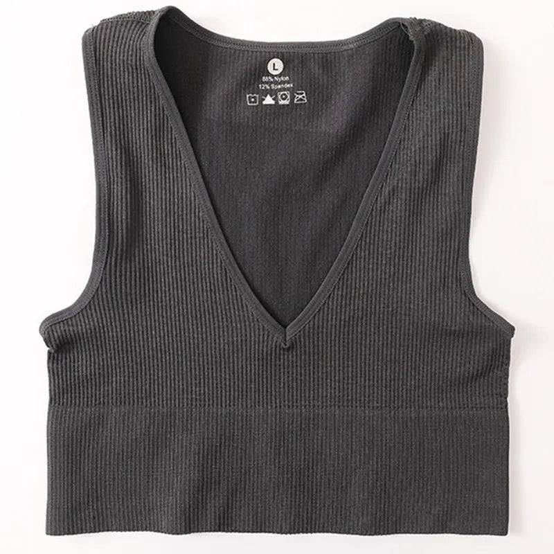 CowLost | product_id-women-seamless-v-neck-solid-crop-top-sports-bra-tank-m-xl |13