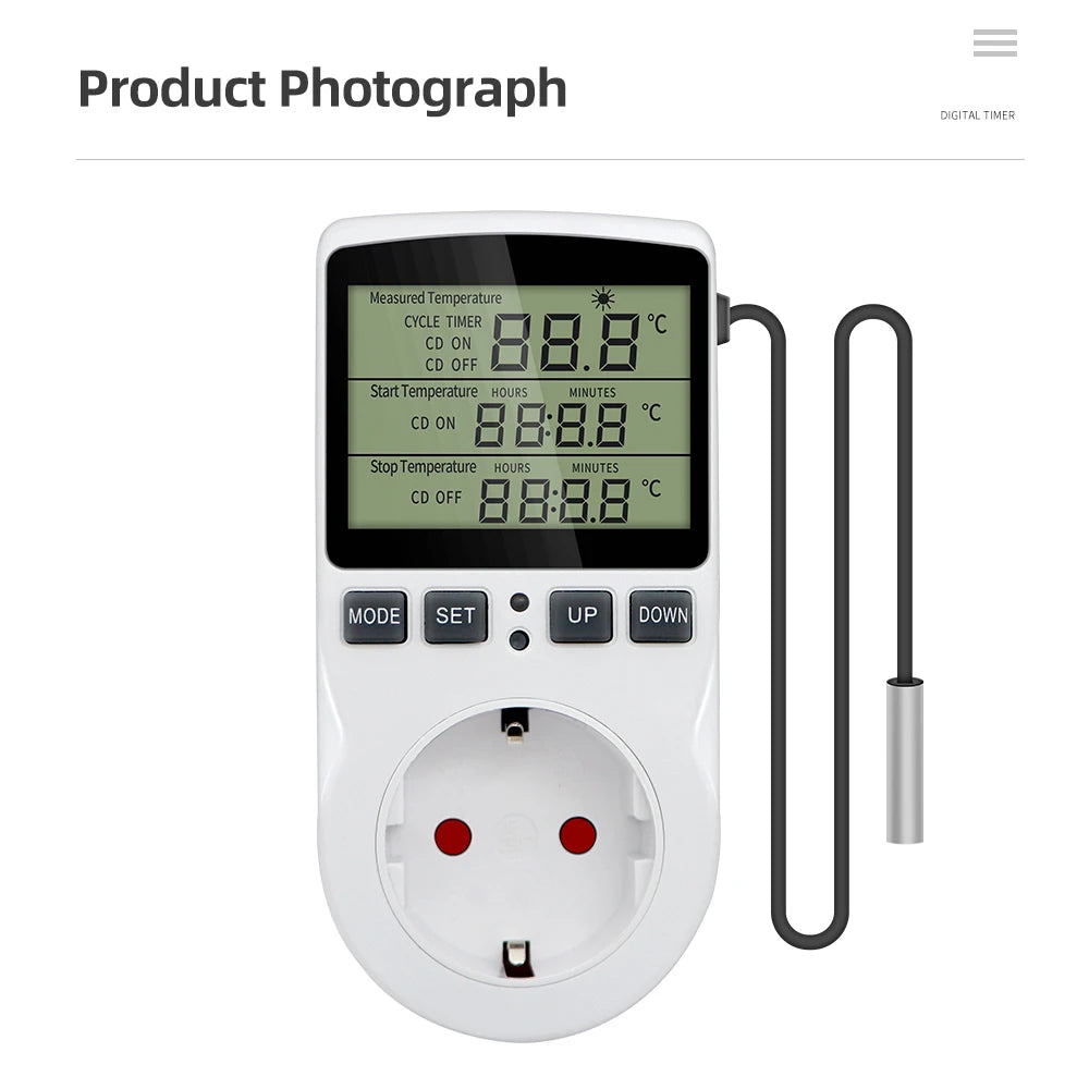 Digital Timer Socket 220V Thermostat Temperature Controller with Sensor for Cooling and Heating