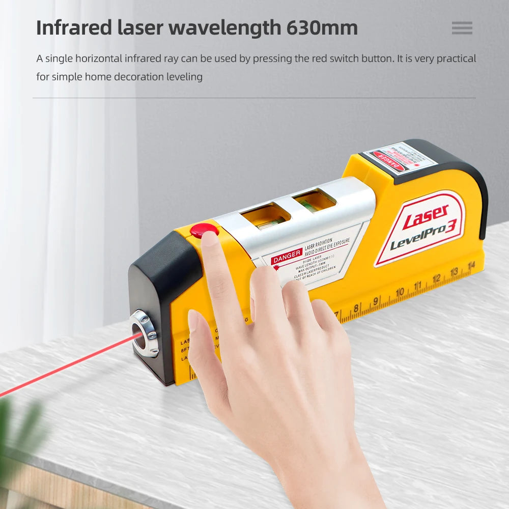 3-in-1 Infrared Laser Level Ruler Tape Measure Horizontal & Vertical Measuring Tool