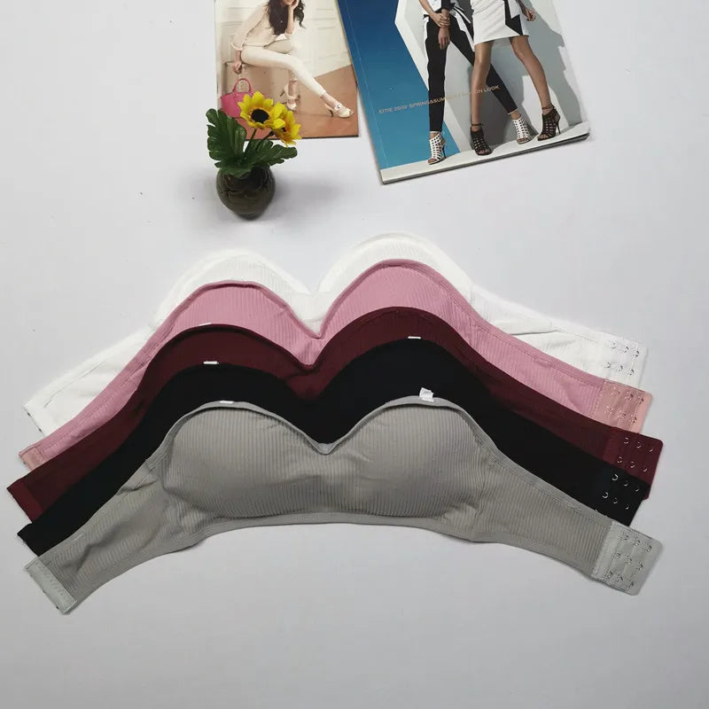 CowLost | strapless-bra-tube-top-women-crop-top-non-wire-invisible-bra-3-4-cup-underwear-sexy-lingerie-cotton-bandeau-bra-removable-pads |21