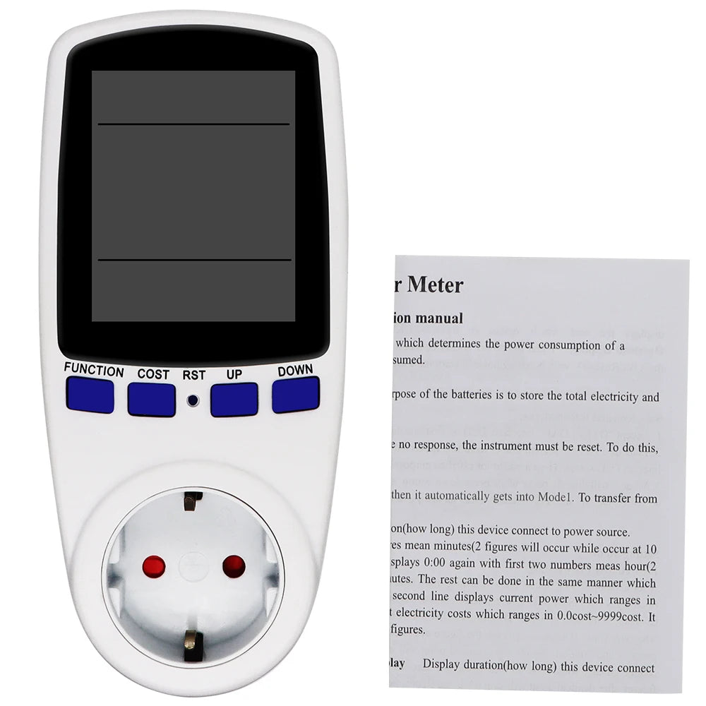 Digital LCD Power Meter Wattmeter Socket 220V AC EU Energy Measuring Outlet with Overload Protection and 7 Display Modes