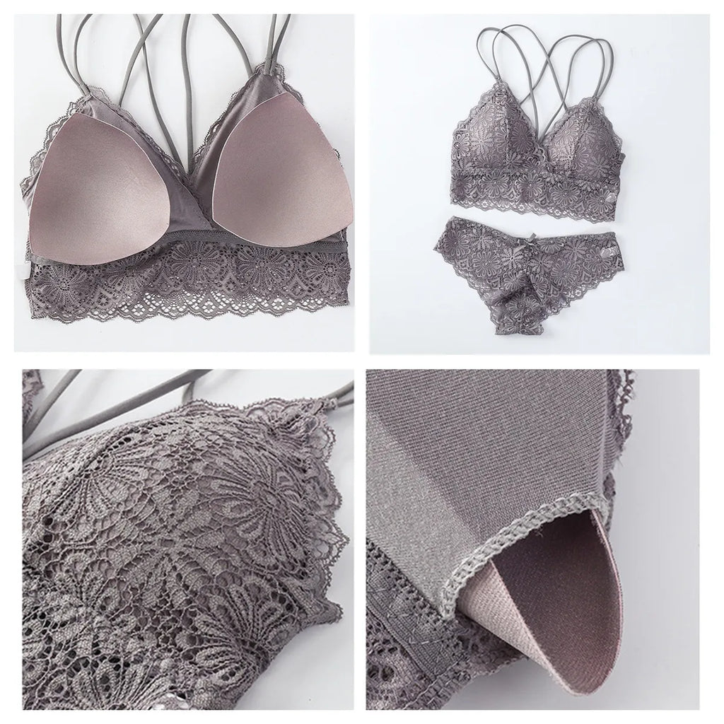 CowLost | product_id-women-lace-wireless-push-up-bra-and-low-rise-panties-set |3