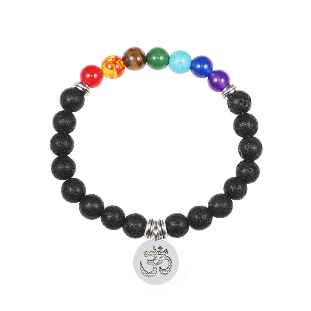 CowLost | badge-pass-holders-mens-natural-volcanic-rock-7-chakra-healing-bracelet |13