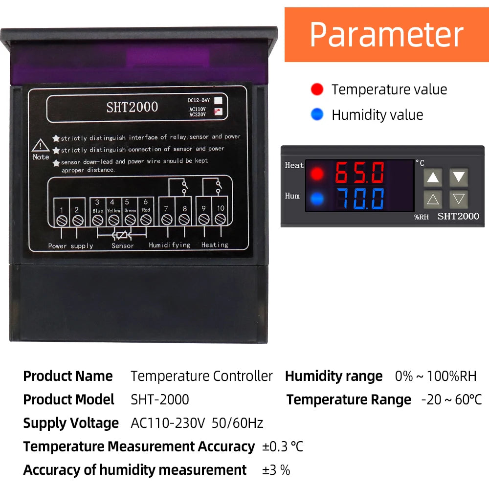 SHT2000 Temperature Humidity Controller DC 12V 24V AC 220V Thermostat Hygrometer for Home Fridge Incubator