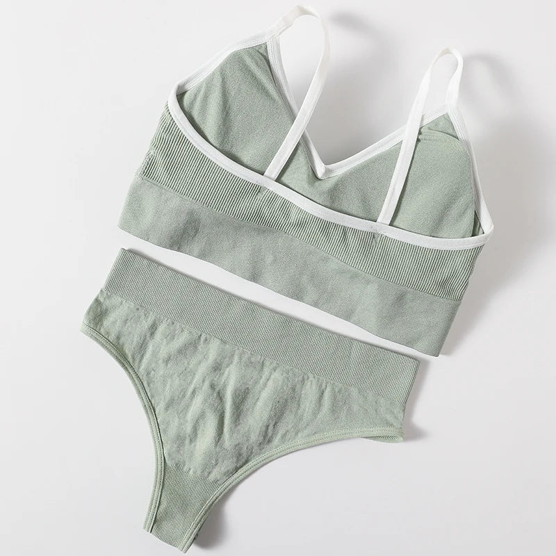 CowLost | product_id-women-seamless-wireless-sports-bra-high-rise-thong-set-comfortable-lingerie |5