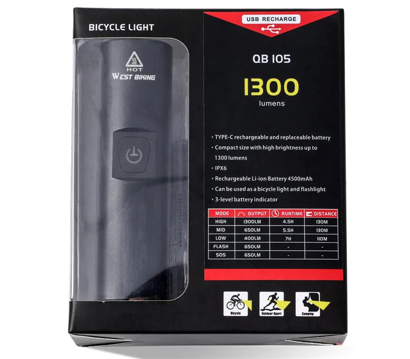 CowLost | west-biking-front-bicycle-light-usb-rechargeable-led-bike-light-waterproof-cycling-headlight-climbing-safety-flashlight-lamps |69