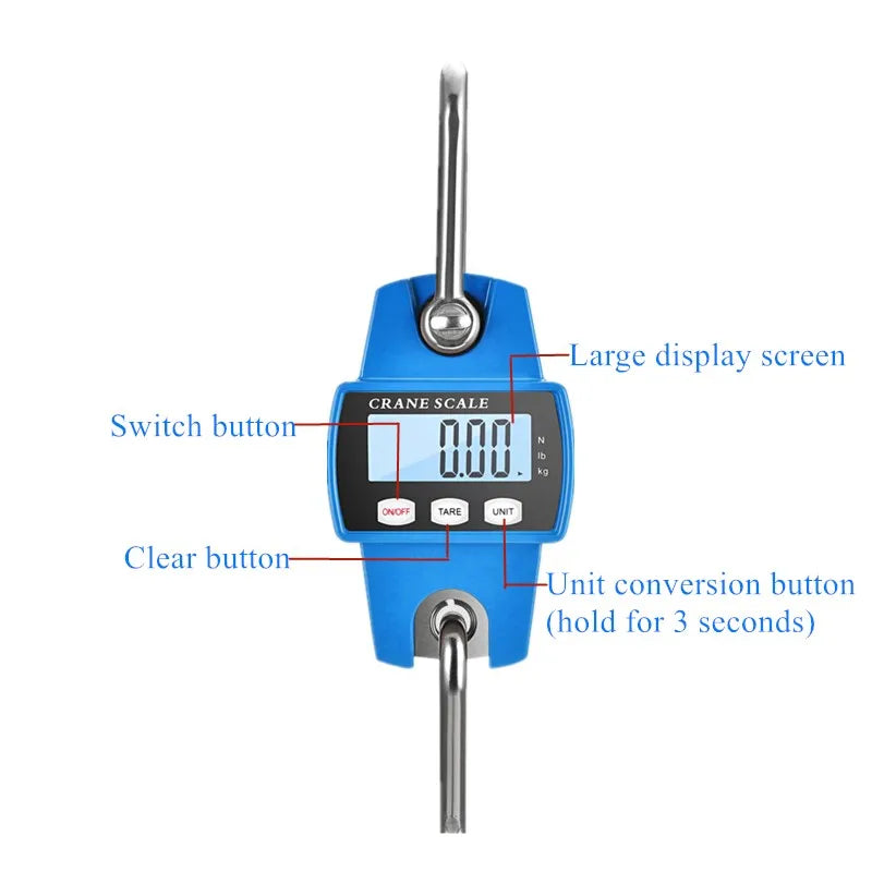 JUANJUAN Digital Crane Scale 300kg-500kg Heavy Duty Hanging Hook Portable Stainless Steel