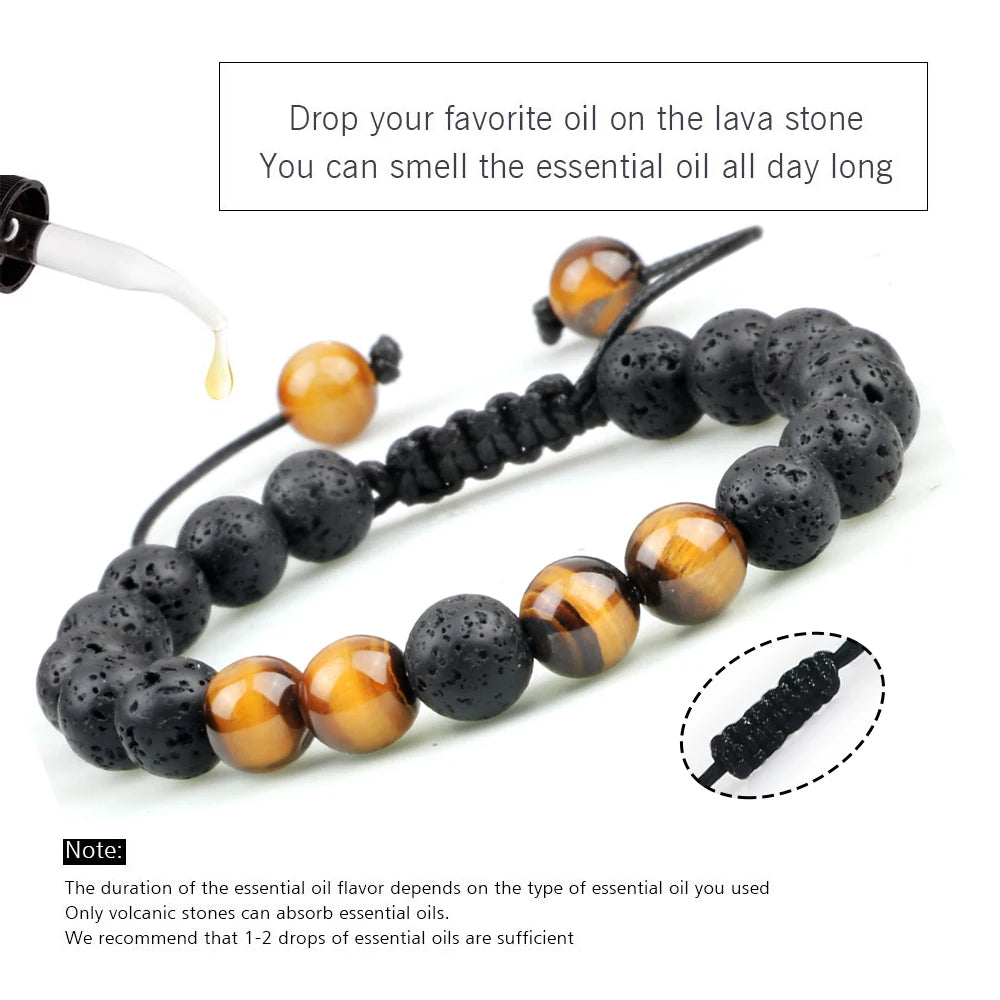 CowLost | badge-pass-holders-mens-natural-volcanic-rock-7-chakra-healing-bracelet |3